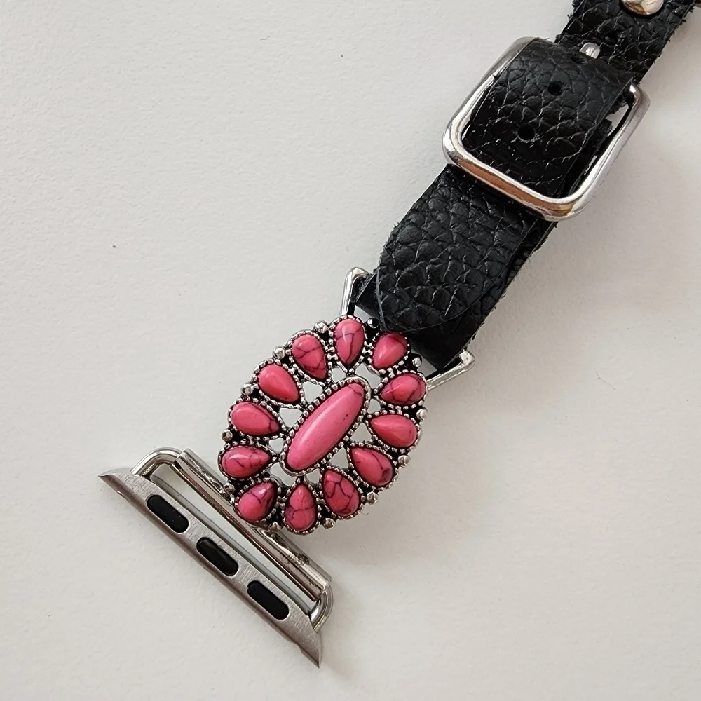 NWT Bohemian Pink Embossed Teardrop Stone Antique Silver Apple Watch Band
